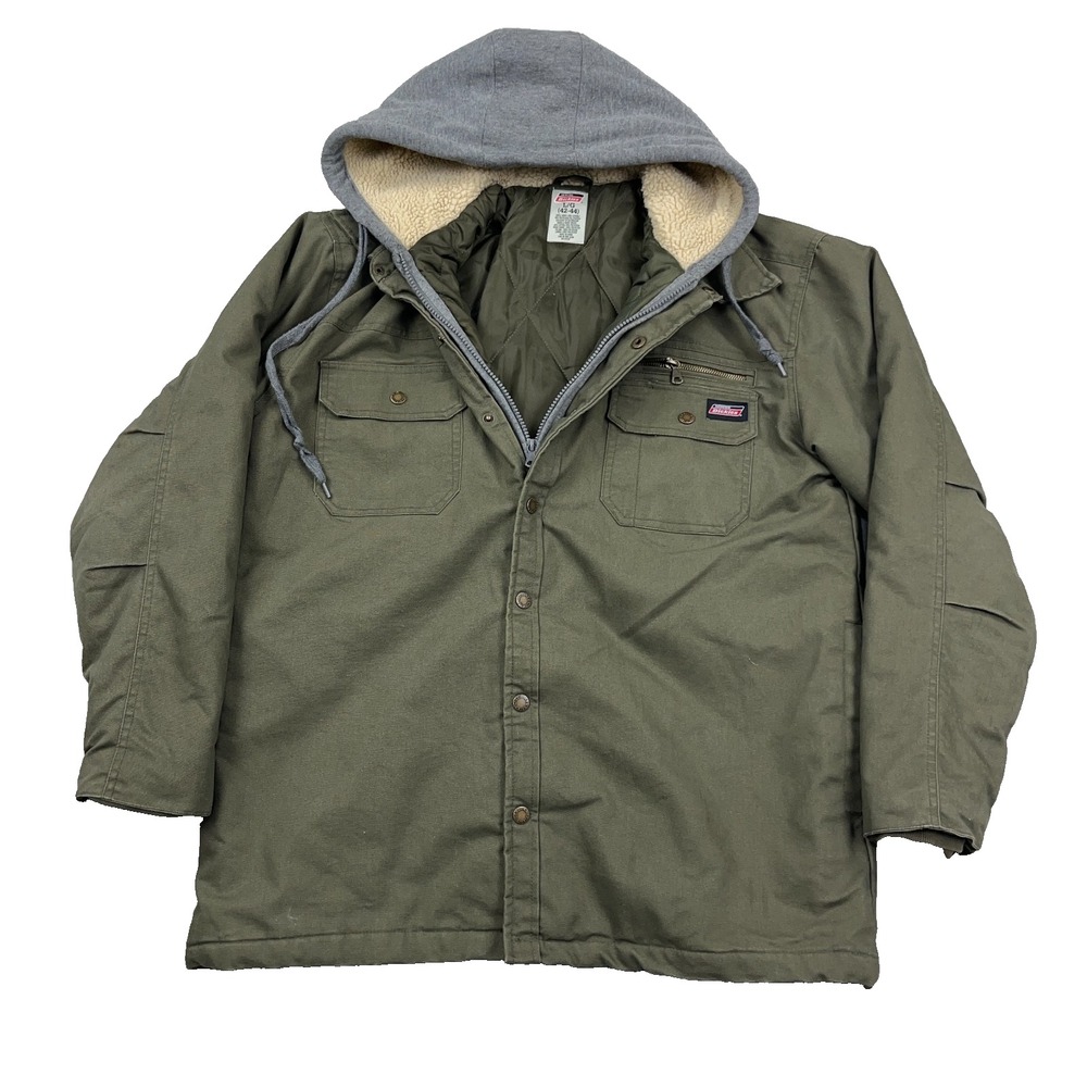 Dickies Jacket Men Large Olive Green Canvas Hooded Full Zip Work Wear